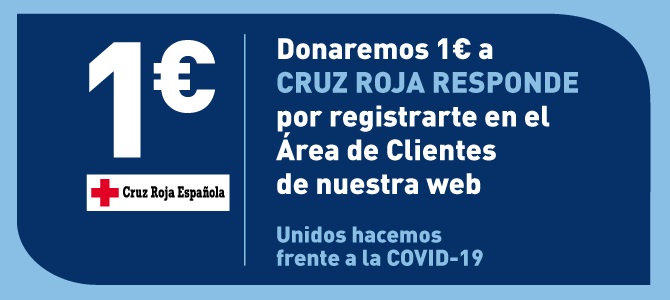 Cartel de donación 1€ a cruz roja, por registrarse en área de clientes de nuestra web